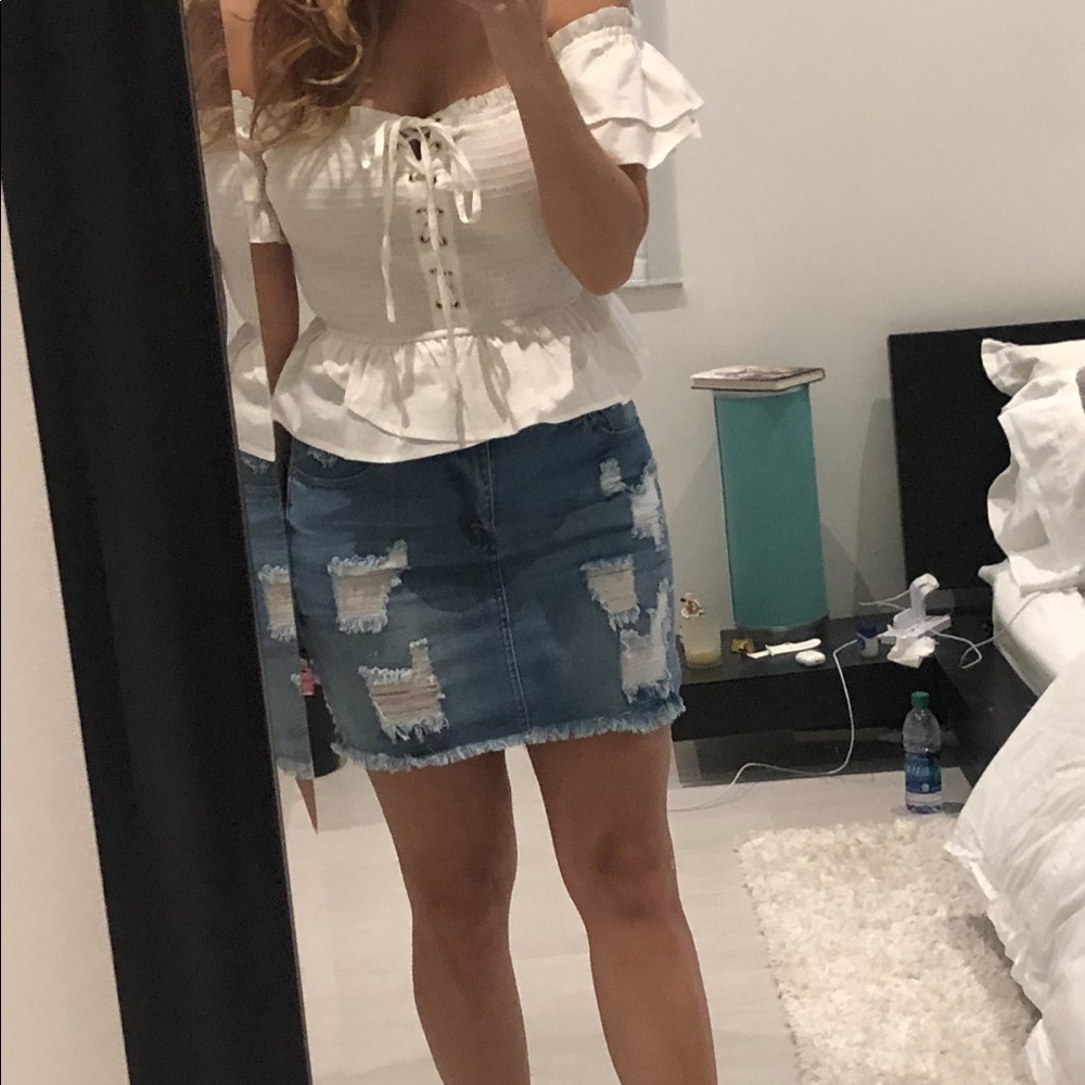 Denim Mini Ripped Skirt - Picture 3 of 3